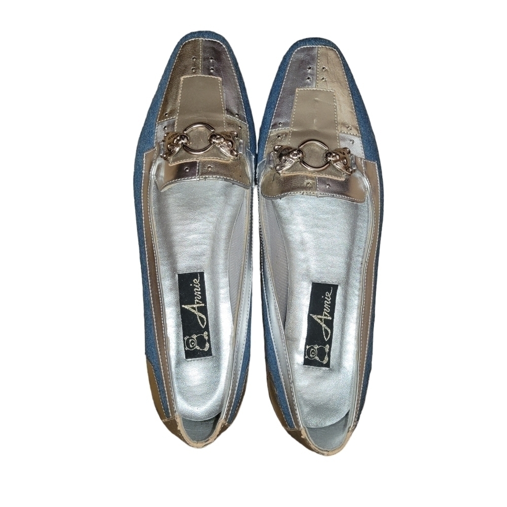 Annie Jean Fabric and Gold Metallic Shoes 8.5